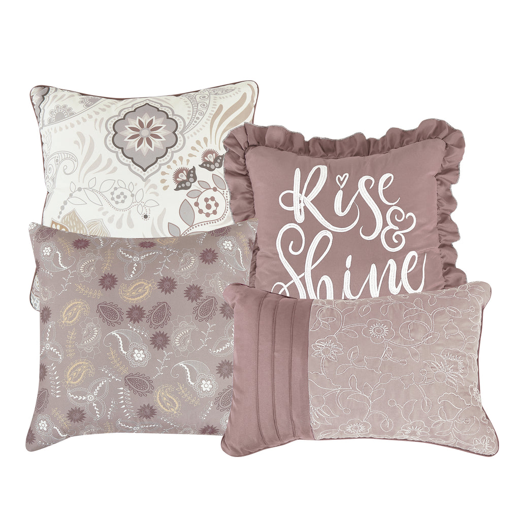 Mauve Floral 7-Piece Comforter Set - decorative pillow detail