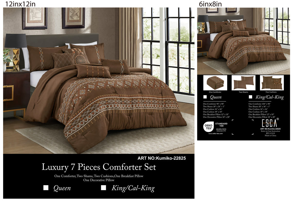 Brown Geometric Embroidered 7-Piece Comforter Set - alternate product view 4