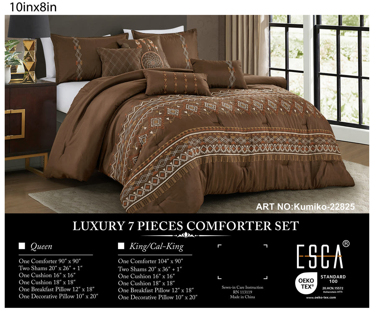 Brown Geometric Embroidered 7-Piece Comforter Set - alternate product view 2