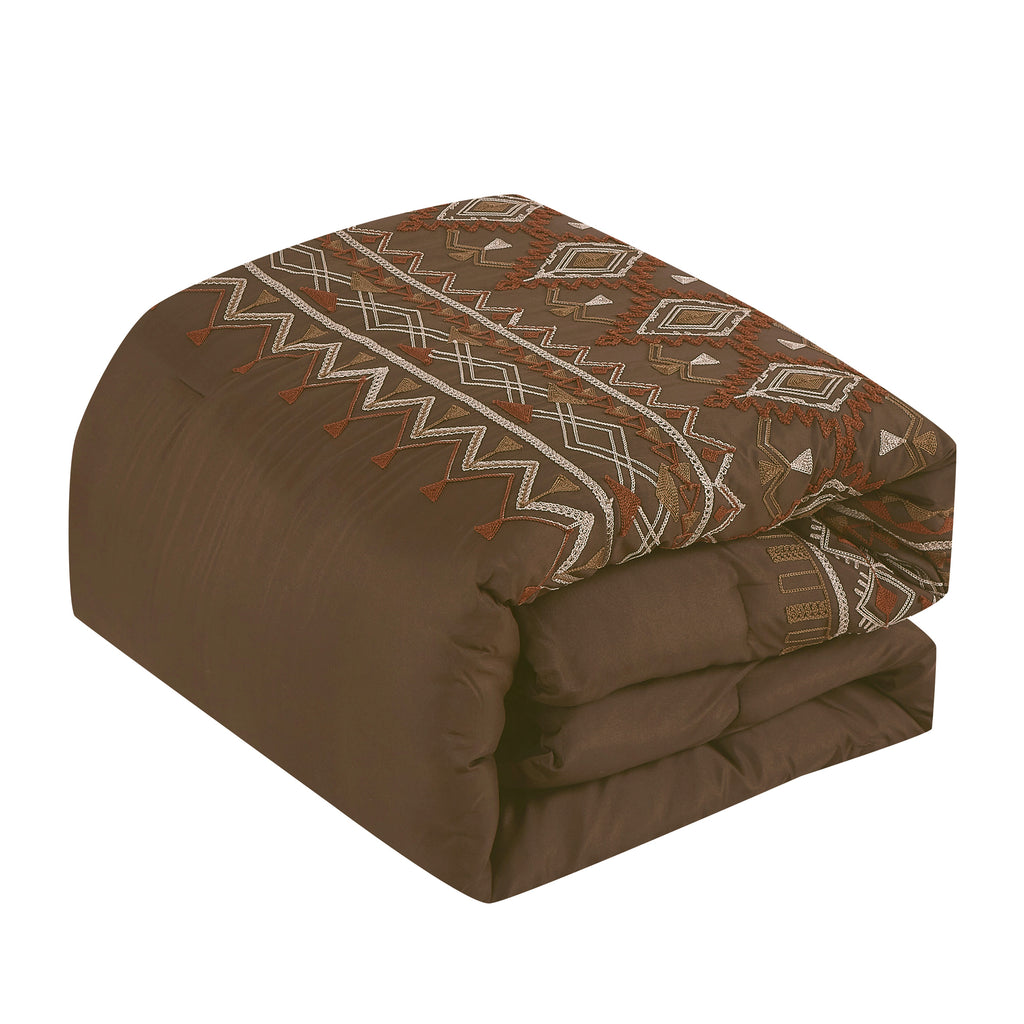 Brown Geometric Embroidered 7-Piece Comforter Set - comforter detail