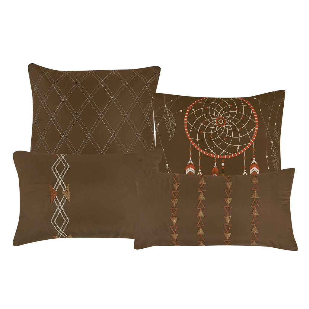 Brown Geometric Embroidered 7-Piece Comforter Set - decorative pillow detail