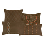 Brown Geometric Embroidered 7-Piece Comforter Set - decorative pillow detail