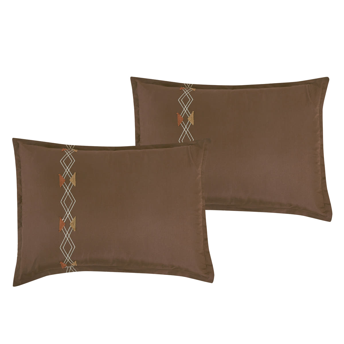 Brown Geometric Embroidered 7-Piece Comforter Set - pillow sham detail