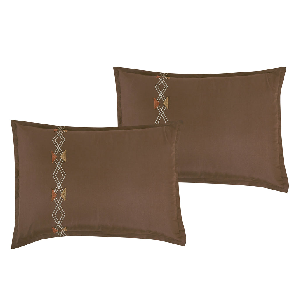 Brown Geometric Embroidered 7-Piece Comforter Set - pillow sham detail