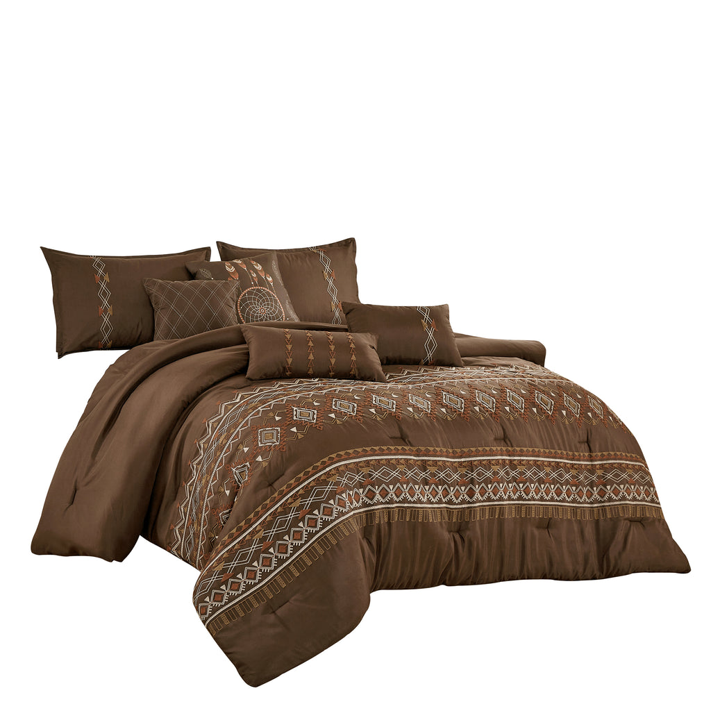 Brown Geometric Embroidered 7-Piece Comforter Set - alternate product view 3