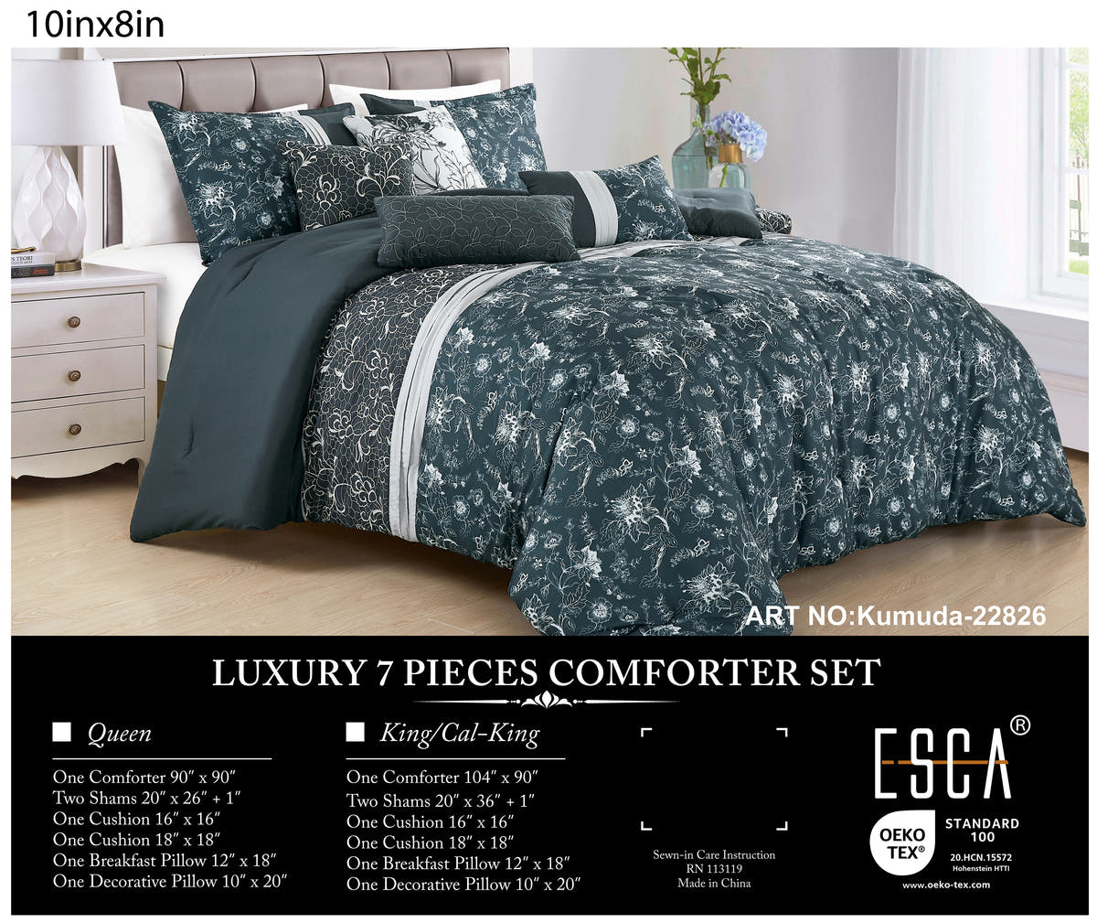 Dark Teal Floral 7-Piece Comforter Set - alternate product view 2