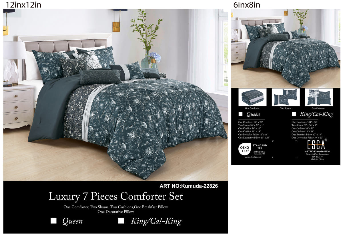 Dark Teal Floral 7-Piece Comforter Set - alternate product view 4