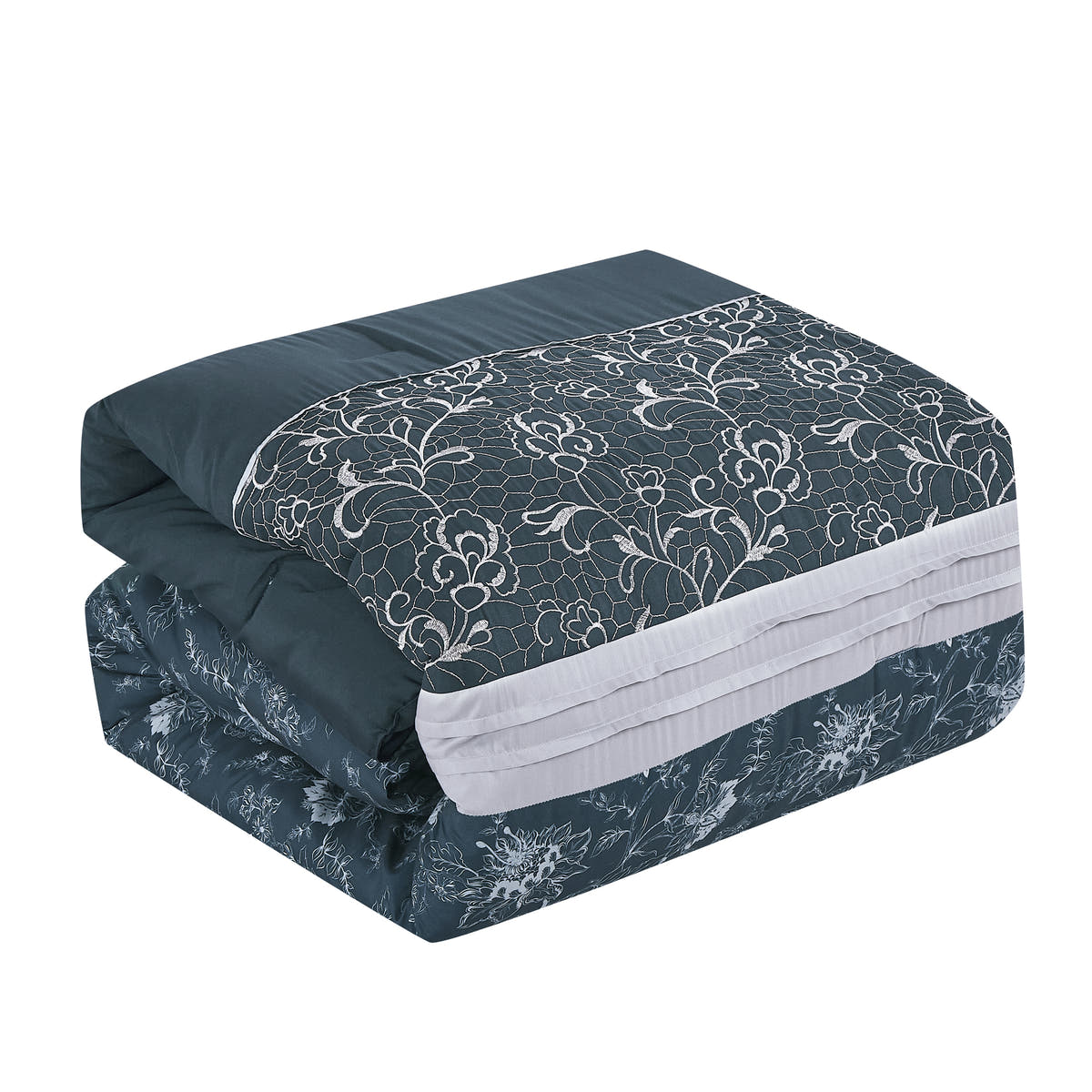 Dark Teal Floral 7-Piece Comforter Set - comforter detail