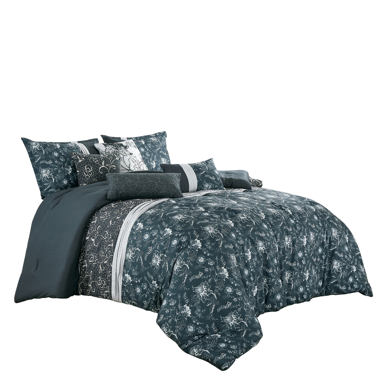 Dark Teal Floral 7-Piece Comforter Set - alternate product view 3