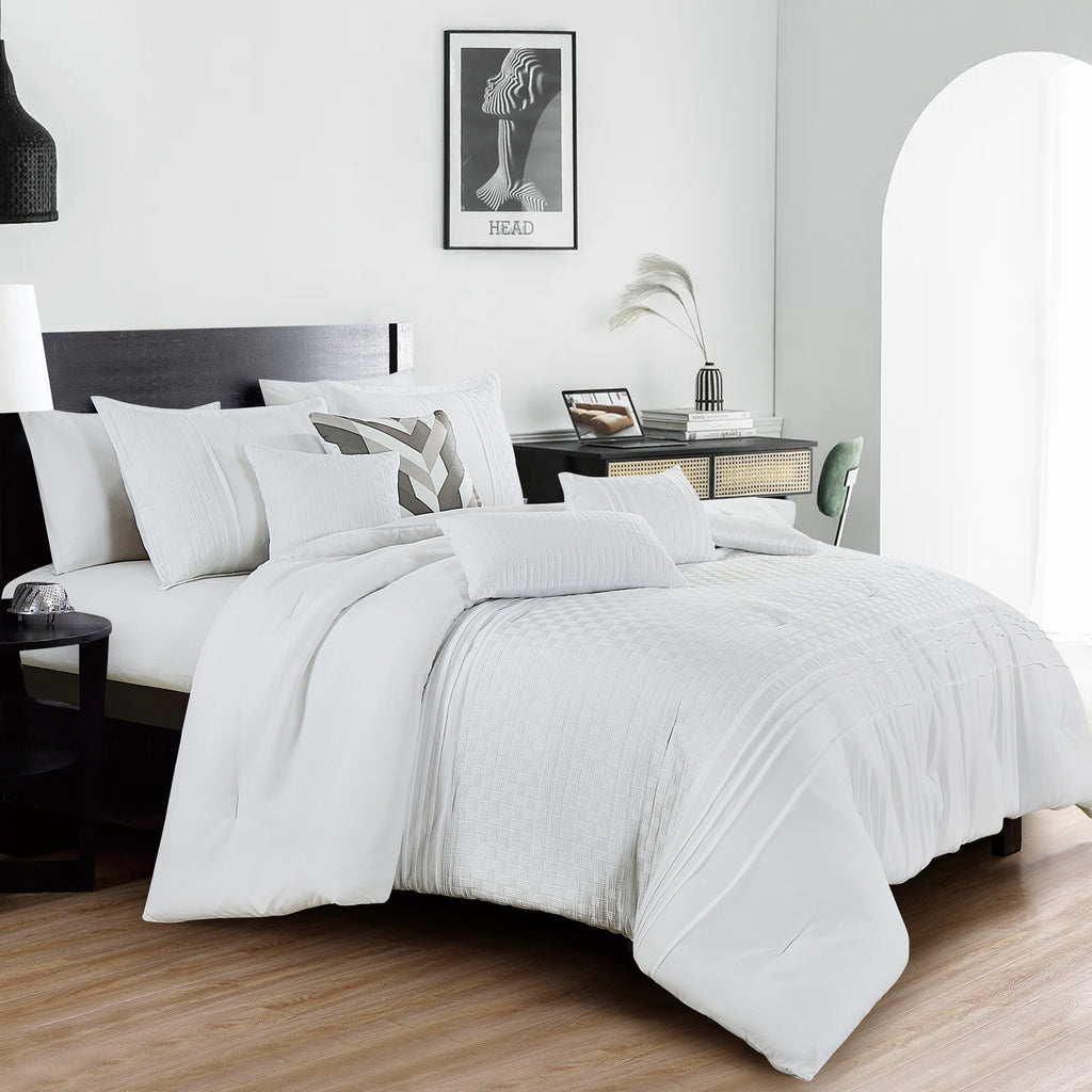 White Textured 7-Piece Comforter Set - styled bedding set