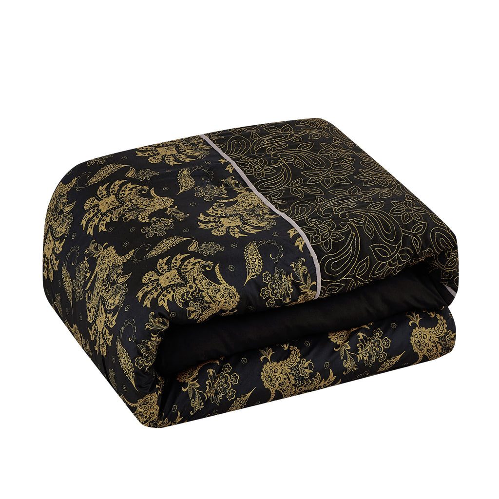 Black and Gold Paisley 7-Piece Comforter Set - comforter detail