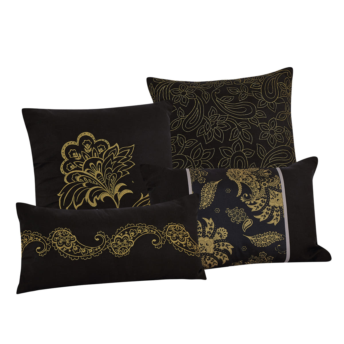 Black and Gold Paisley 7-Piece Comforter Set - decorative pillow detail