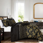 Black and Gold Paisley 7-Piece Comforter Set - styled bedding set