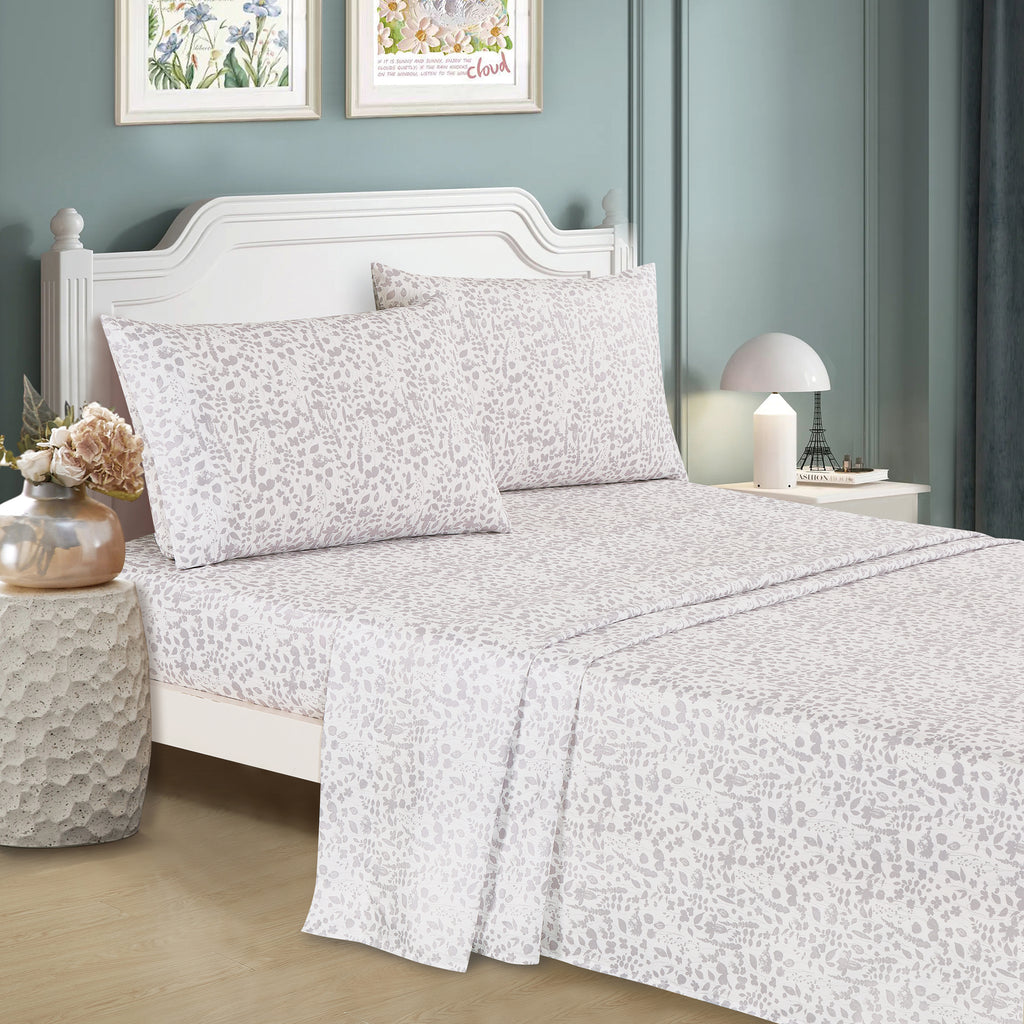 Sheet detail from the Modern Botanical Purple and Pink 7-Piece Complete Bedding Ensemble