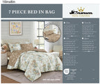 Multi-Color Watercolor Floral & Tan Twig Pattern 7-Piece Bedding Set, shown in a bedroom setting
