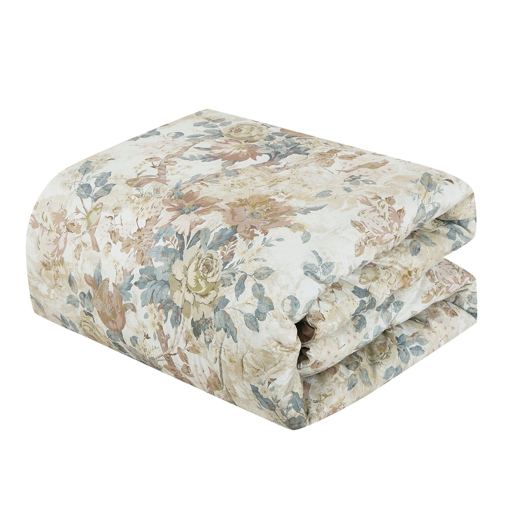 Comforter detail from the Multi-Color Watercolor Floral & Tan Twig Pattern 7-Piece Bedding Set