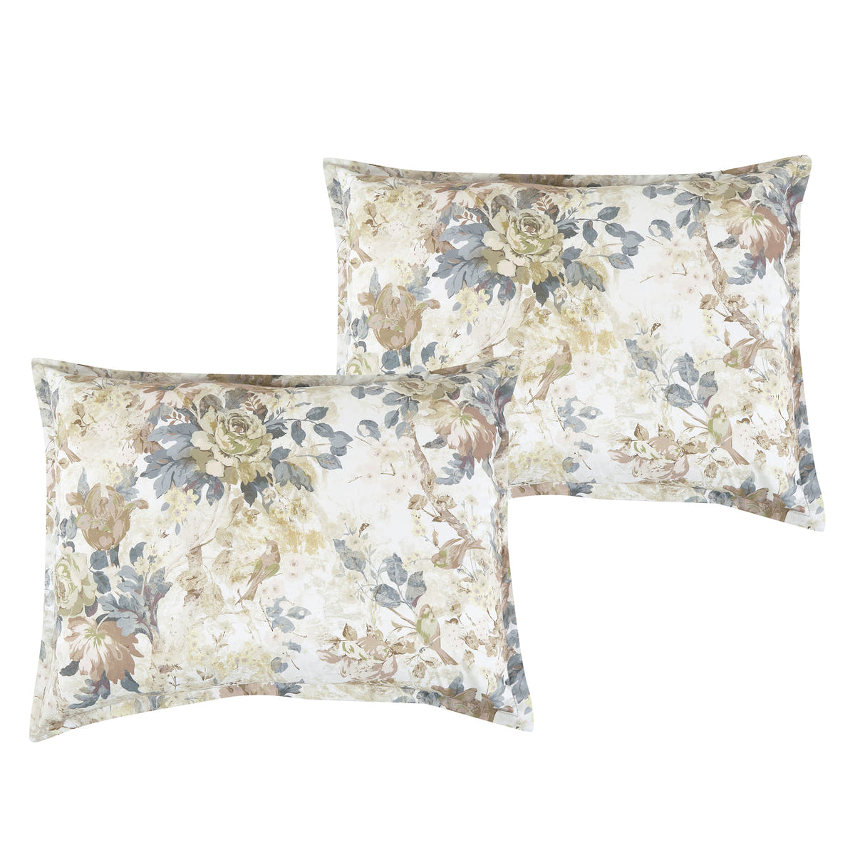 Matching pillow shams from the Multi-Color Watercolor Floral & Tan Twig Pattern 7-Piece Bedding Set