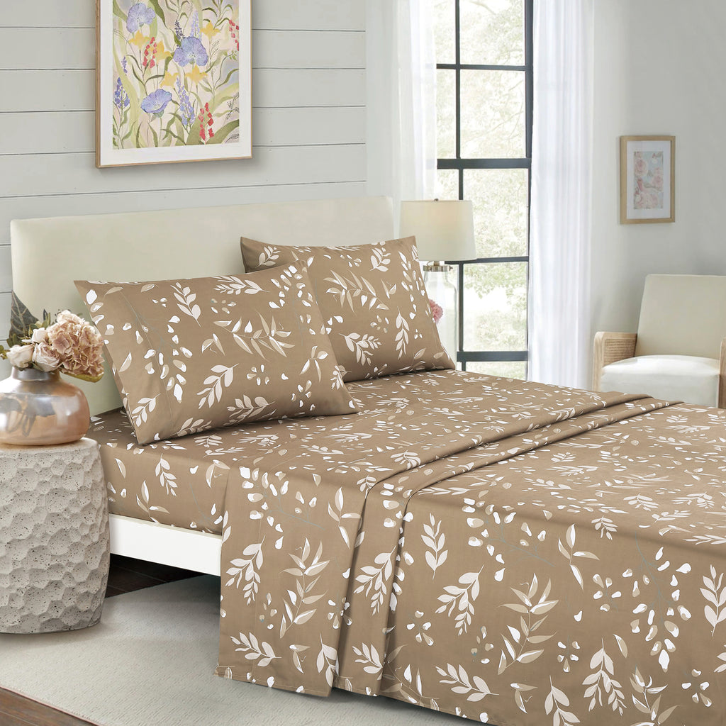 Sheet detail from the Multi-Color Watercolor Floral & Tan Twig Pattern 7-Piece Bedding Set