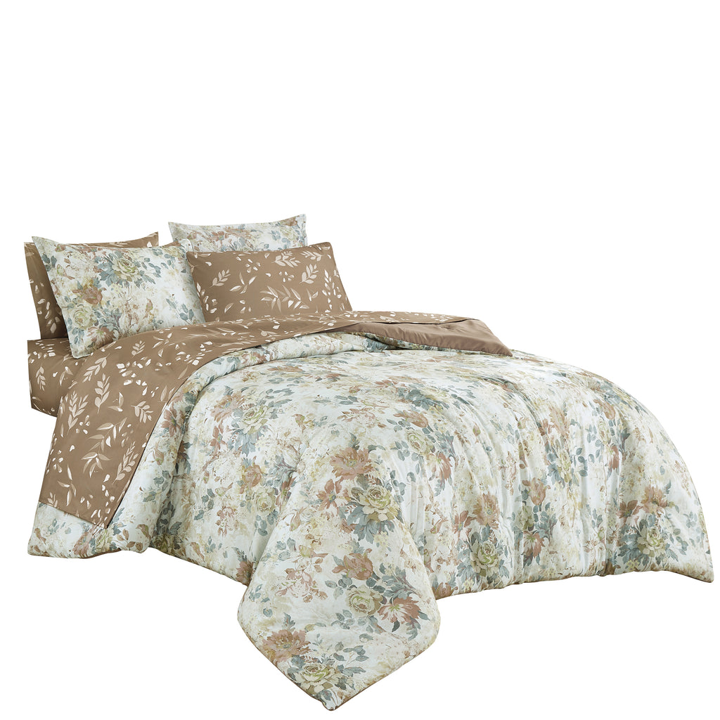 Alternate view of the Multi-Color Watercolor Floral & Tan Twig Pattern 7-Piece Bedding Set
