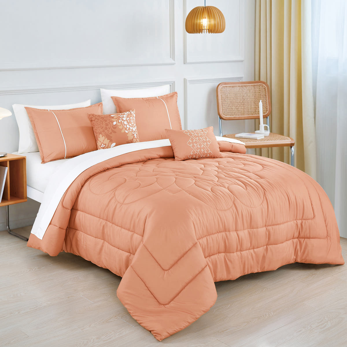 Coral Quilted 9-Piece Comforter & Sheet Set - styled bedding set