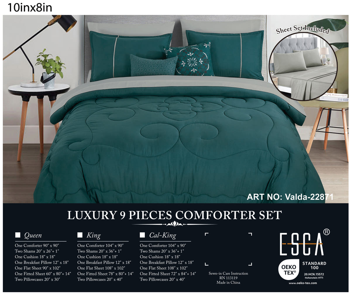Teal Scroll Quilted 9-Piece Comforter & Sheet Set - alternate product view 2