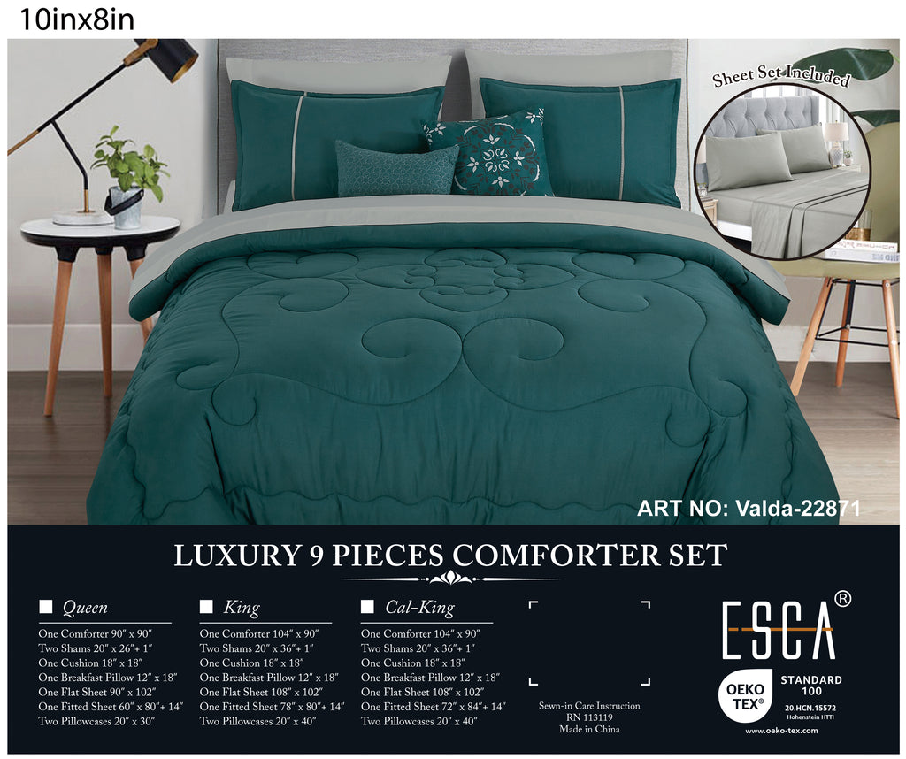 Teal Scroll Quilted 9-Piece Comforter & Sheet Set - alternate product view 2
