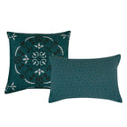Teal Scroll Quilted 9-Piece Comforter & Sheet Set - decorative pillow detail