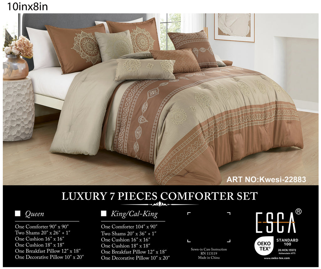 Taupe Embroidered 7-Piece Comforter Set - alternate product view 2