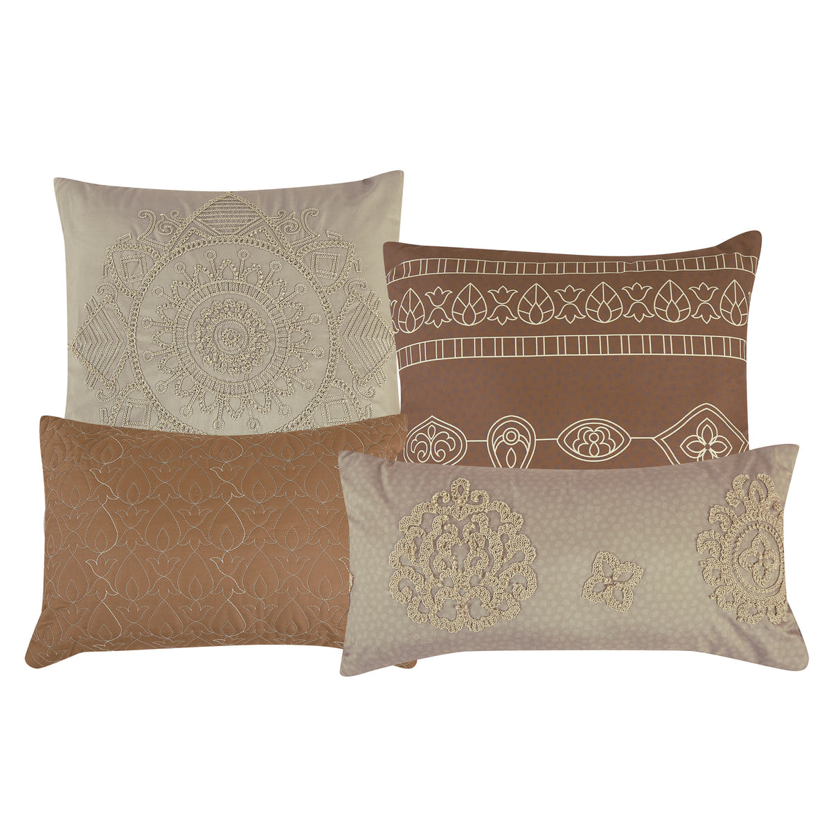 Taupe Embroidered 7-Piece Comforter Set - decorative pillow detail