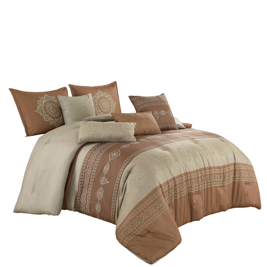Taupe Embroidered 7-Piece Comforter Set - alternate product view 5