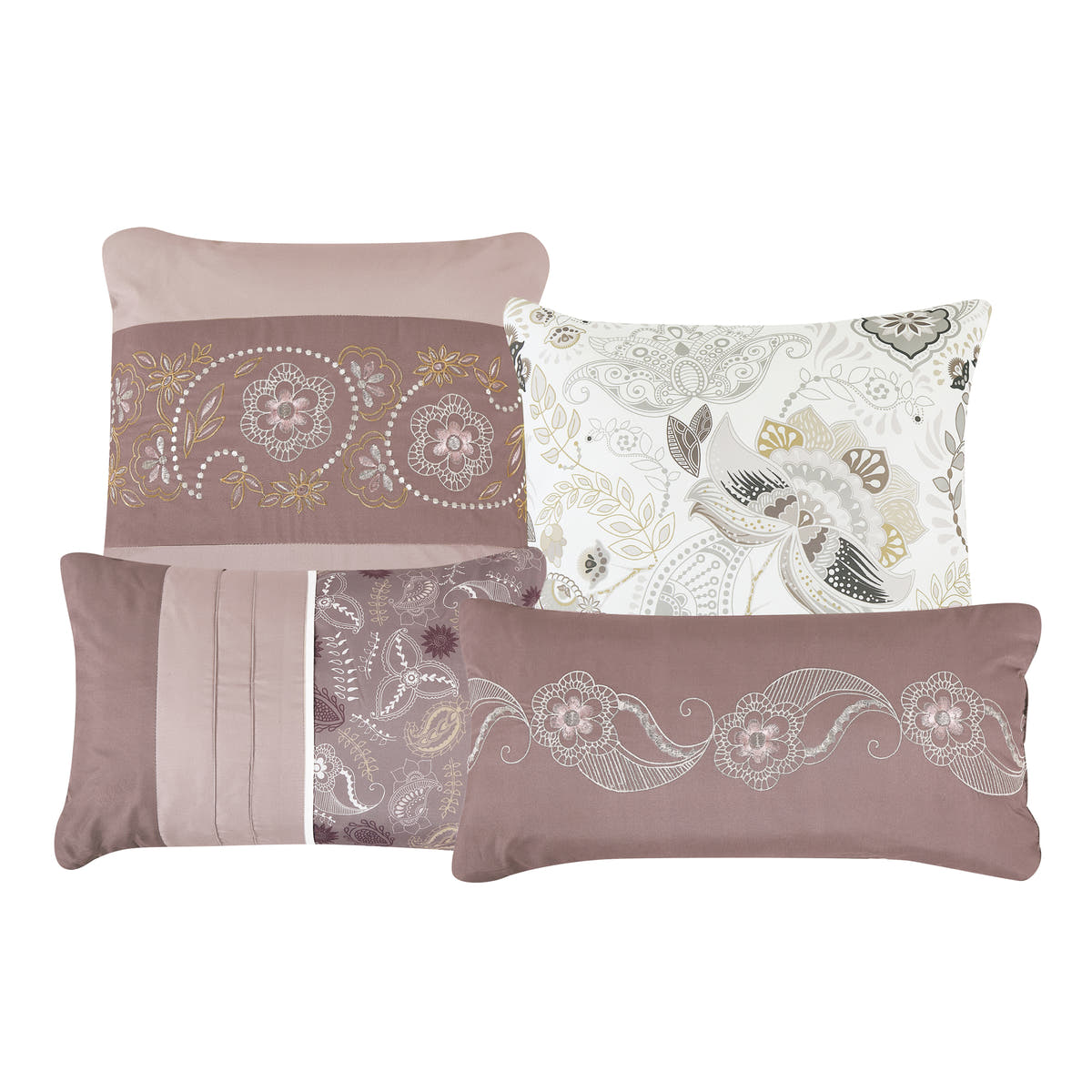 Mauve Paisley 7-Piece Comforter Set - decorative pillow detail