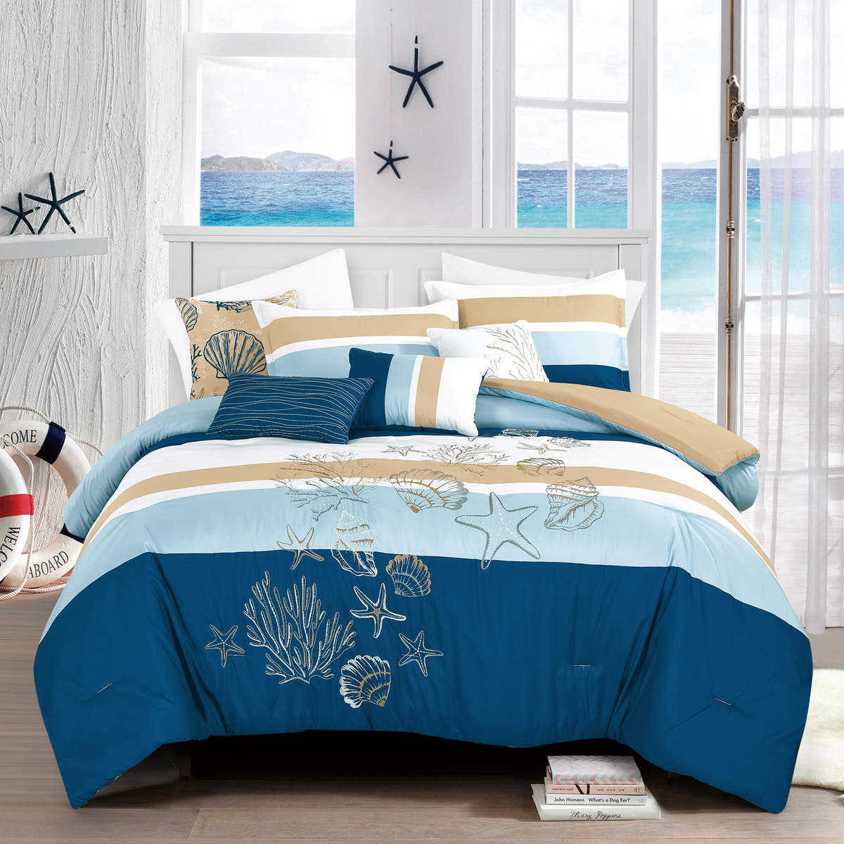 Blue Coastal 7-Piece Comforter Set - styled bedding set
