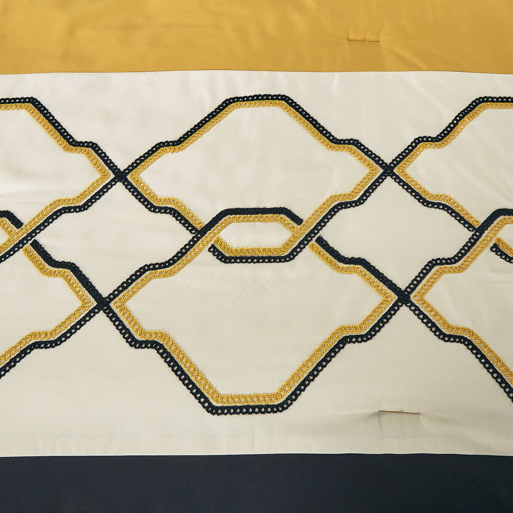 Yellow and Black Geometric Embroidered 9-Piece Comforter & Sheet Set - alternate product view 4