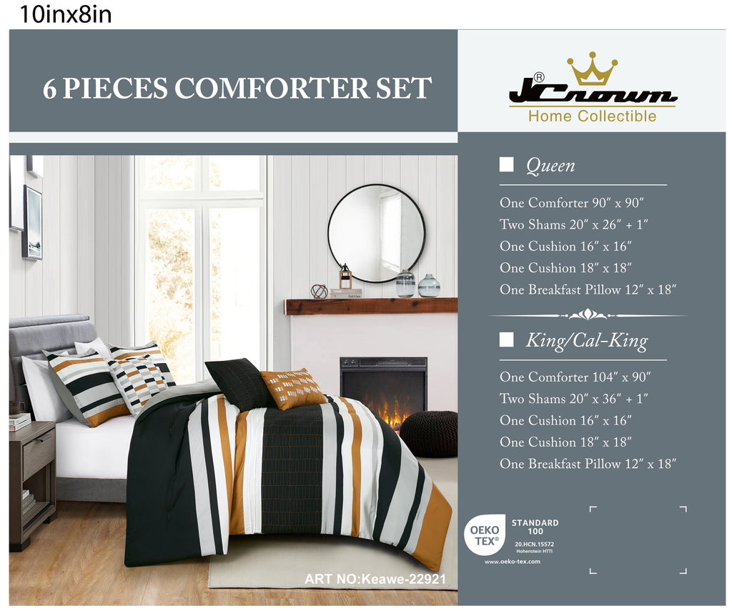 Bold Geometric Stripe 6-Piece Bedding Set with Decorative Pillows, shown in a bedroom setting