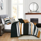 Bold Geometric Stripe 6-Piece Bedding Set with Decorative Pillows, styled on a made bed