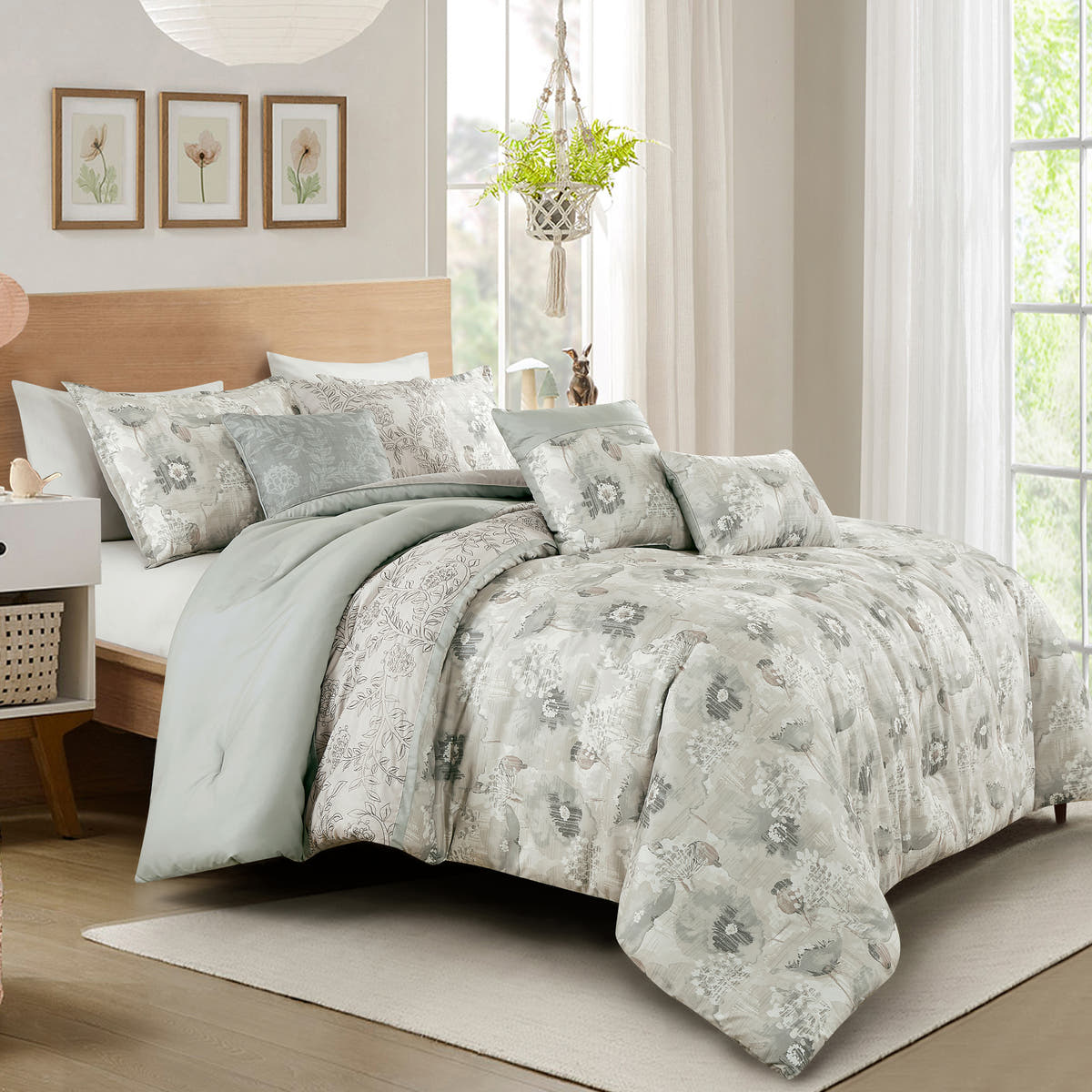 Seafoam Floral 7-Piece Comforter Set - styled bedding set