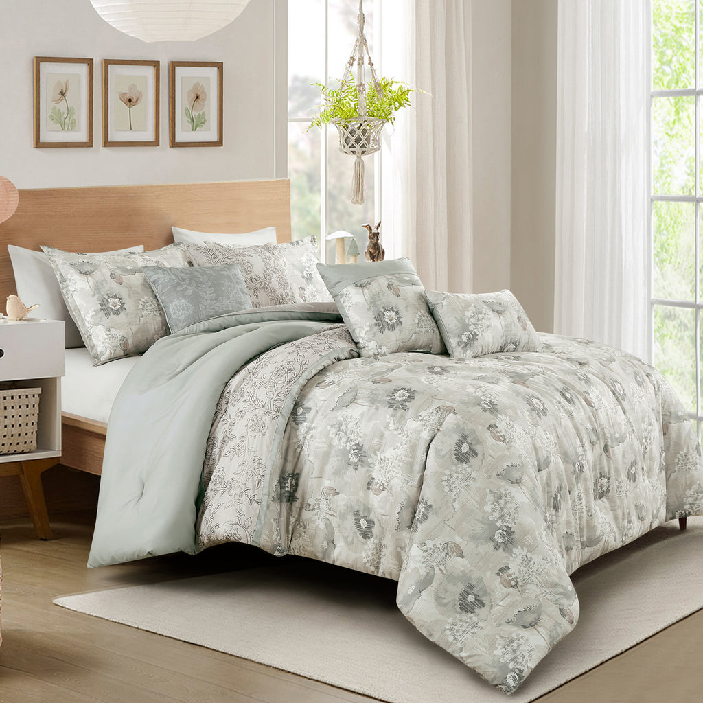 Seafoam Floral 7-Piece Comforter Set - styled bedding set