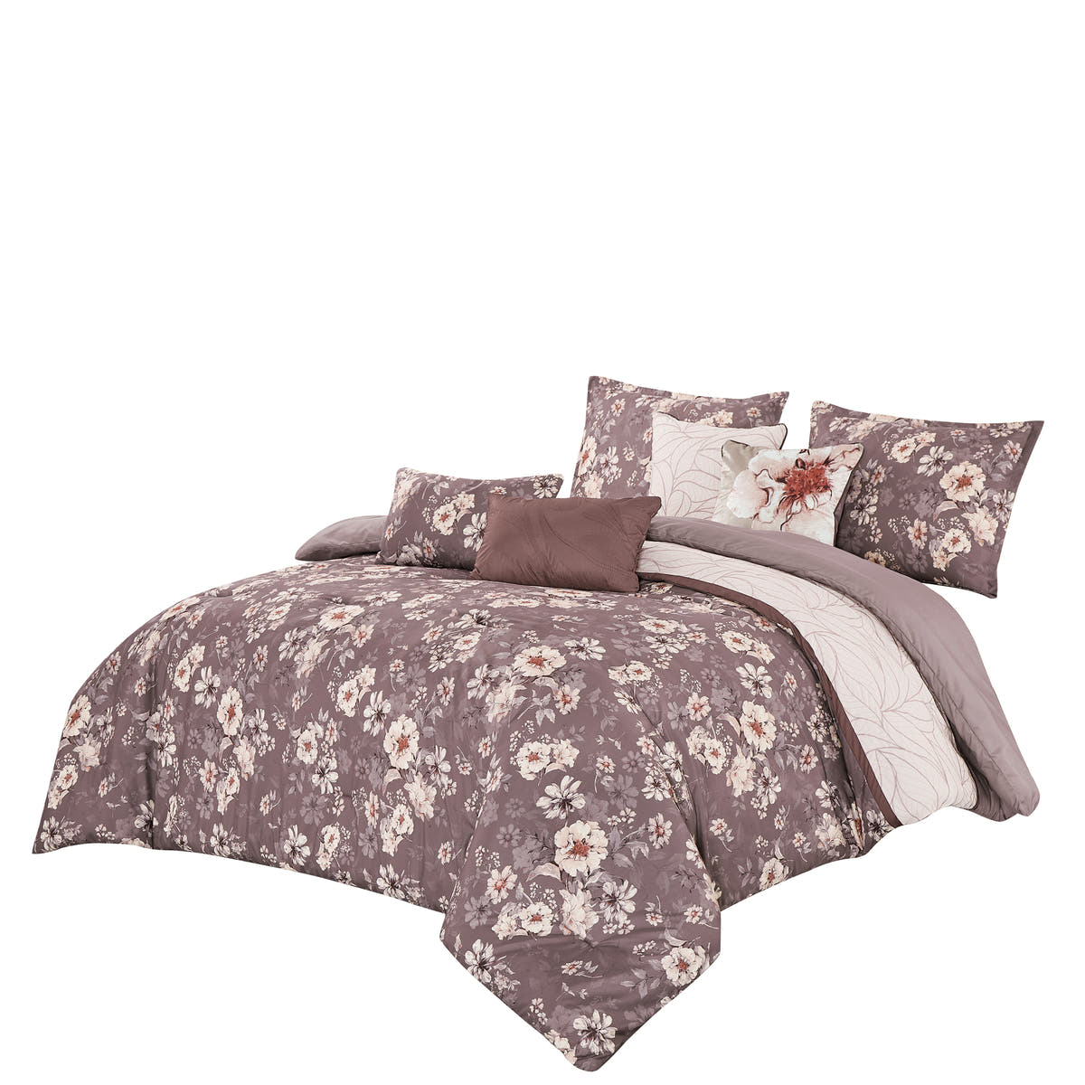 Mauve Floral 7-Piece Comforter Set - alternate product view 3
