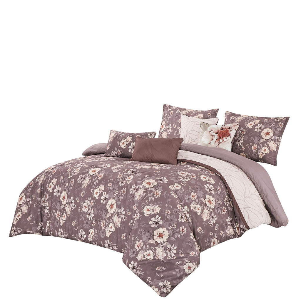 Mauve Floral 7-Piece Comforter Set - alternate product view 3