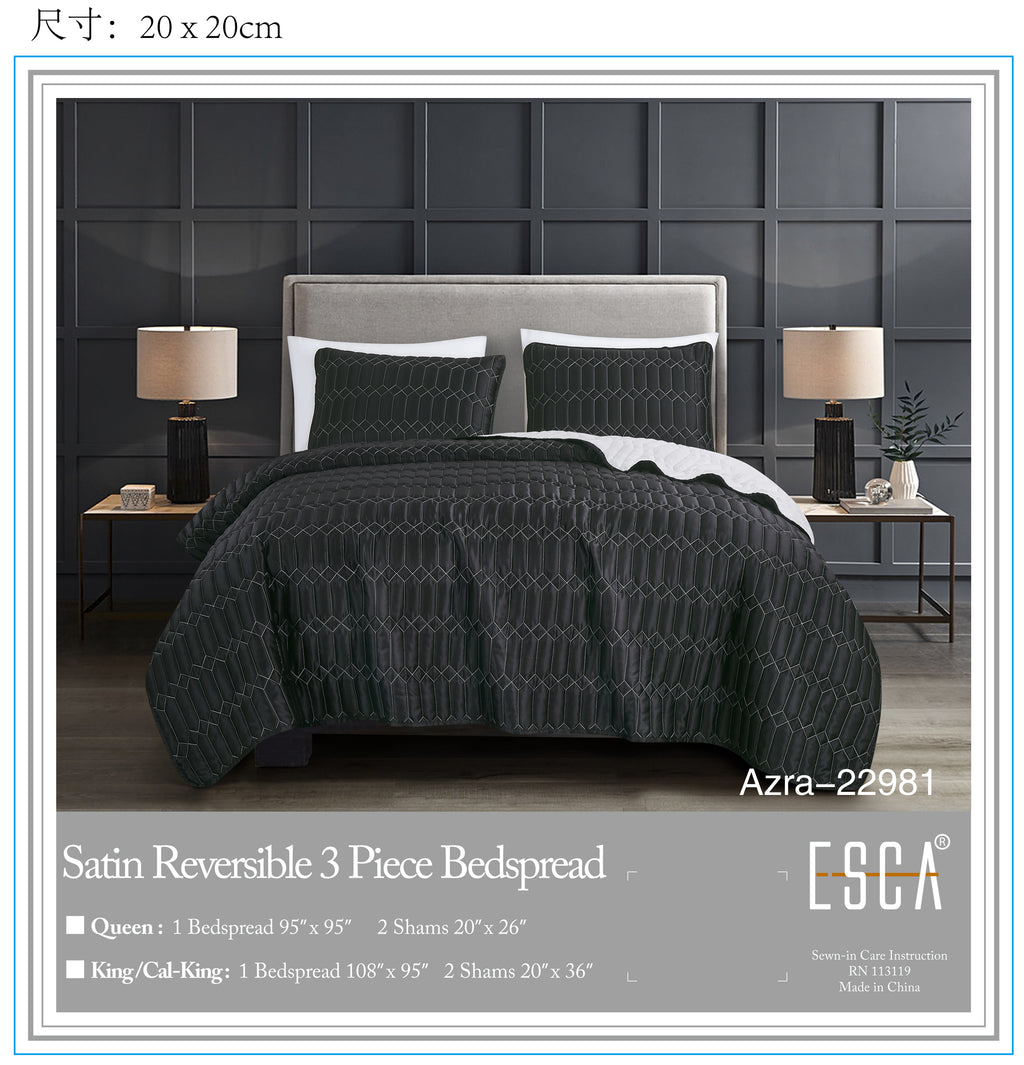 Black Quilted 3-Piece Bedspread Set - alternate product view 2