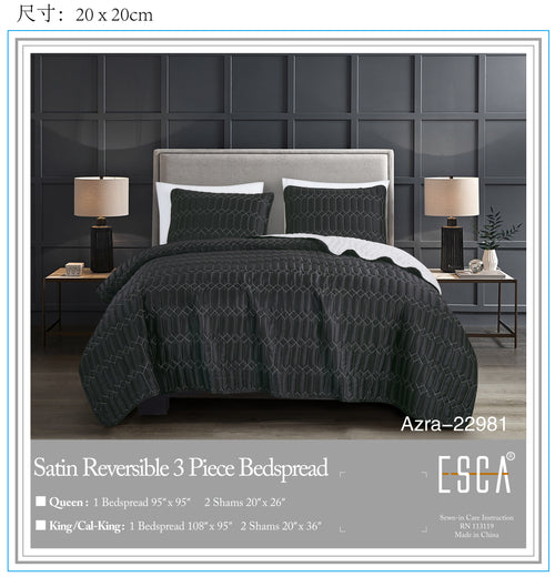 Black Quilted 3-Piece Bedspread Set - alternate product view 2