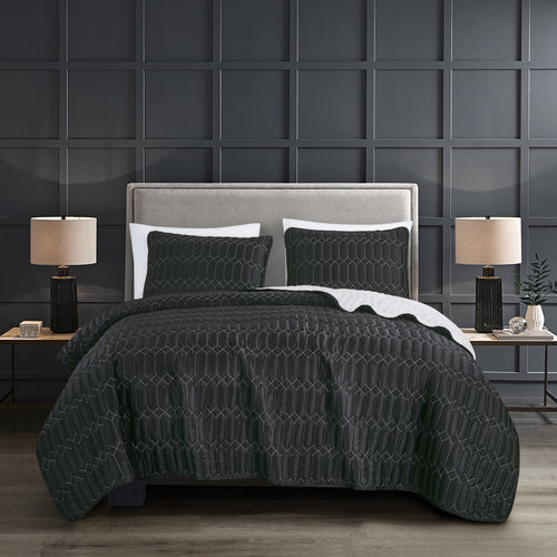 Black Quilted 3-Piece Bedspread Set - styled bedding set
