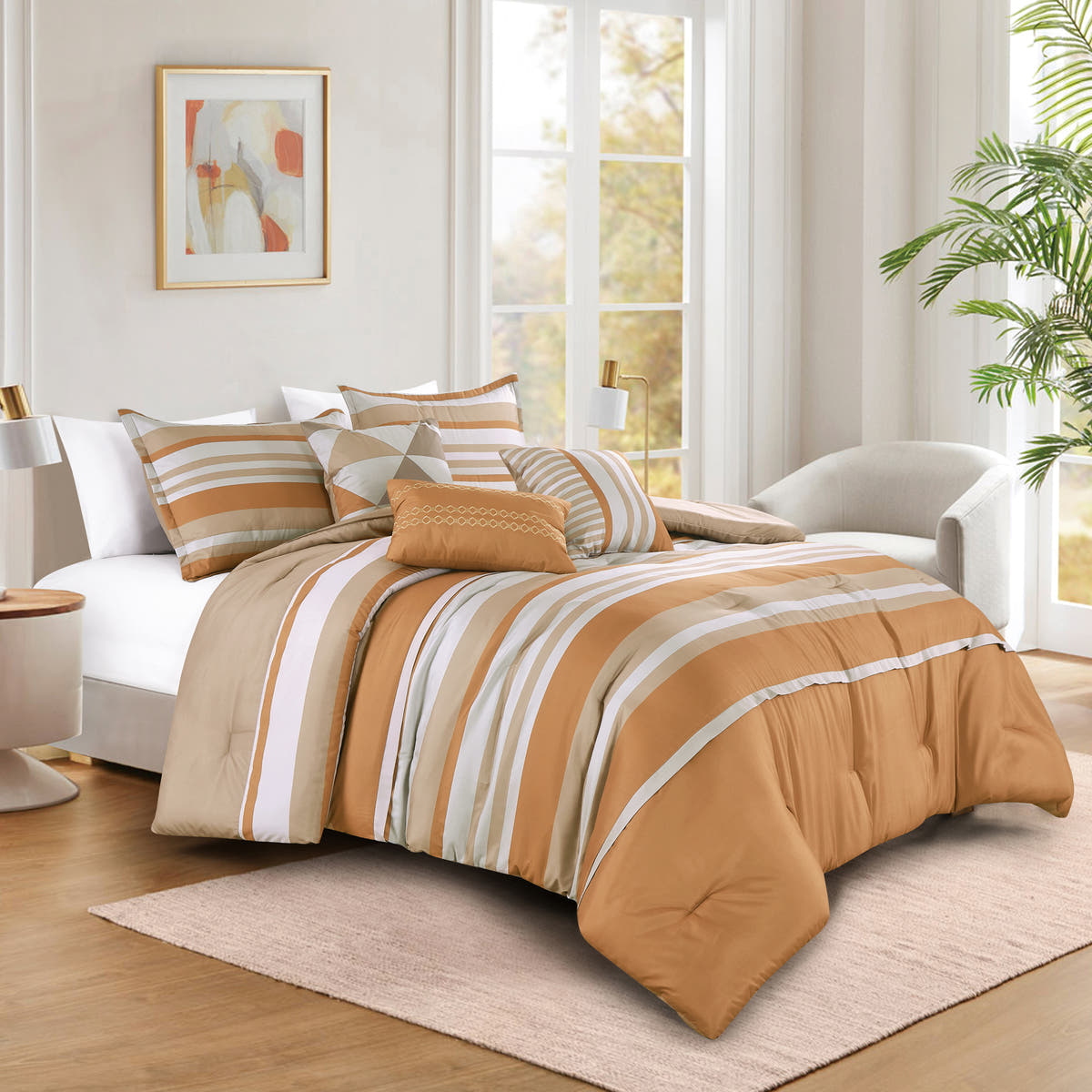 Tan Stripe 6-Piece Comforter Set detail 3