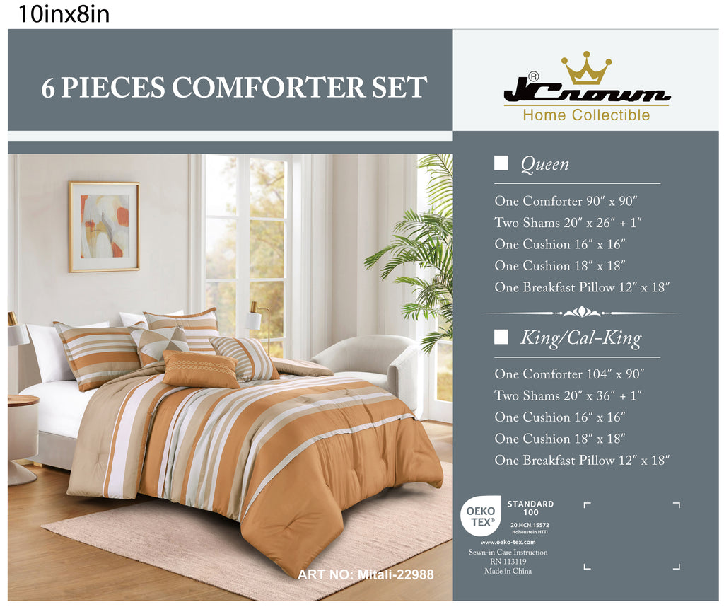 Tan Stripe 6-Piece Comforter Set detail 6