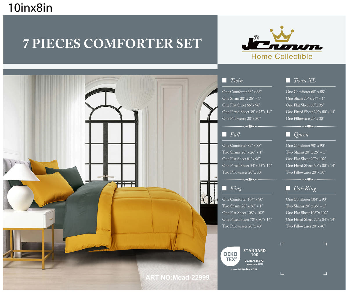 Solid Two-Tone Gold and Green 7-Piece Complete Bedding Ensemble, shown in a bedroom setting