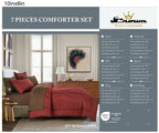 Two-Tone Deep Red and Brown 7-Piece Complete Bedding Ensemble, shown in a bedroom setting