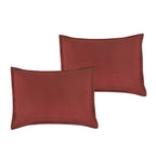 Matching pillow shams from the Two-Tone Deep Red and Brown 7-Piece Complete Bedding Ensemble