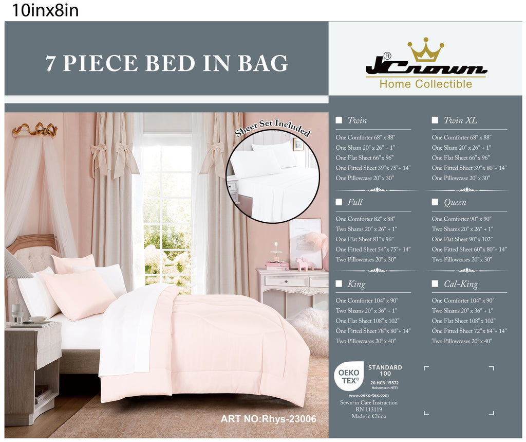 Modern Quilted Blush Pink 7-Piece Comforter Set, shown in a bedroom setting