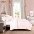 Modern Quilted Blush Pink 7-Piece Comforter Set, styled on a made bed