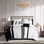 Black and White Geometric Embroidered 9-Piece Comforter & Sheet Set - styled bedding set